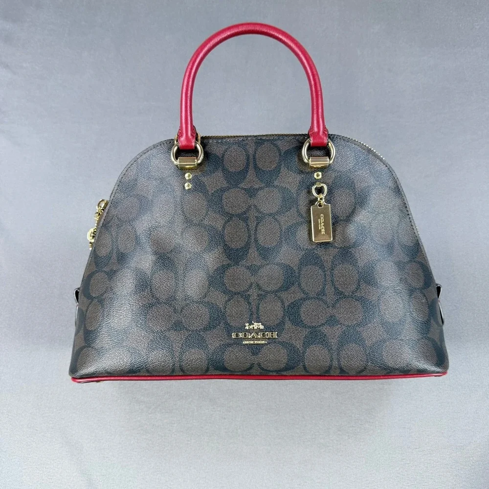 Coach Sierra Satchel Signature Coated Canvas Brown Red 13x9.5 Gold Hardware 2558